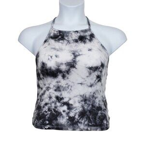 American Eagle Womens Sleeveless Grey Black Tie Dye Halter Neck Tank Top Size L